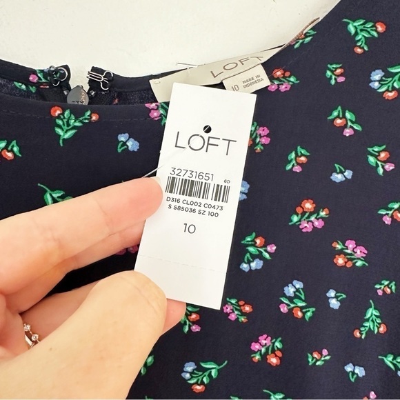 Loft Womens 10 Navy Blue Floral Slit Midi Dress New - Picture 5 of 8